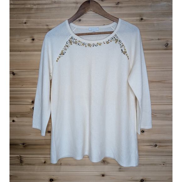 Garnet Hill Sweaters - Garnet Hill Sweater Womens Large Cream Cashmere Beaded